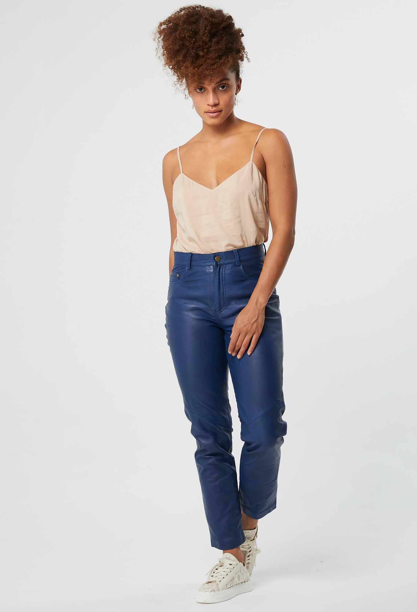 Milton Leather Boyfriend Jean in Washed Indigo