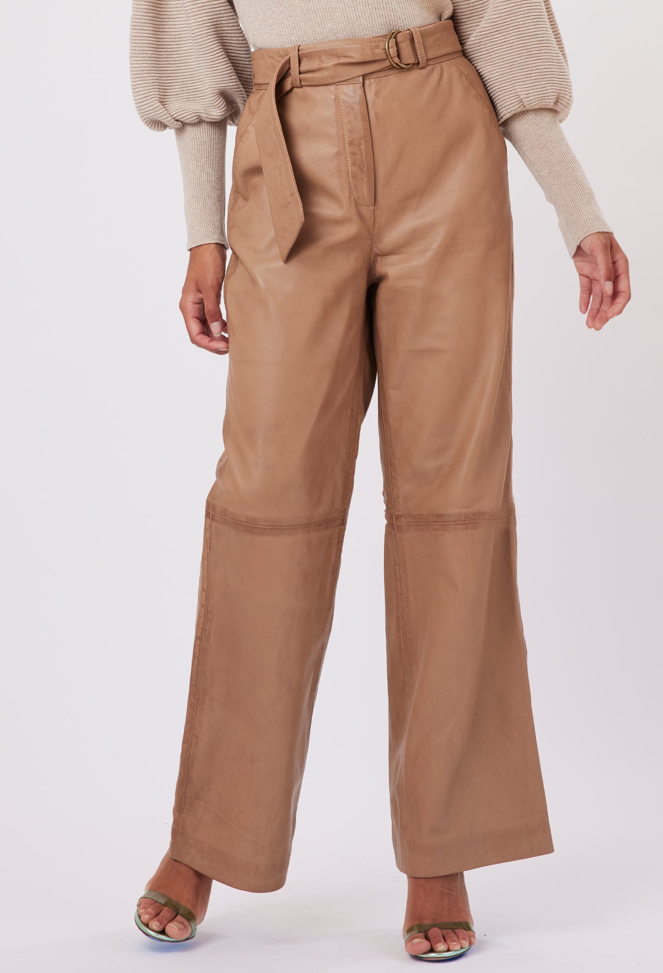 Halston Leather Pant in Husk