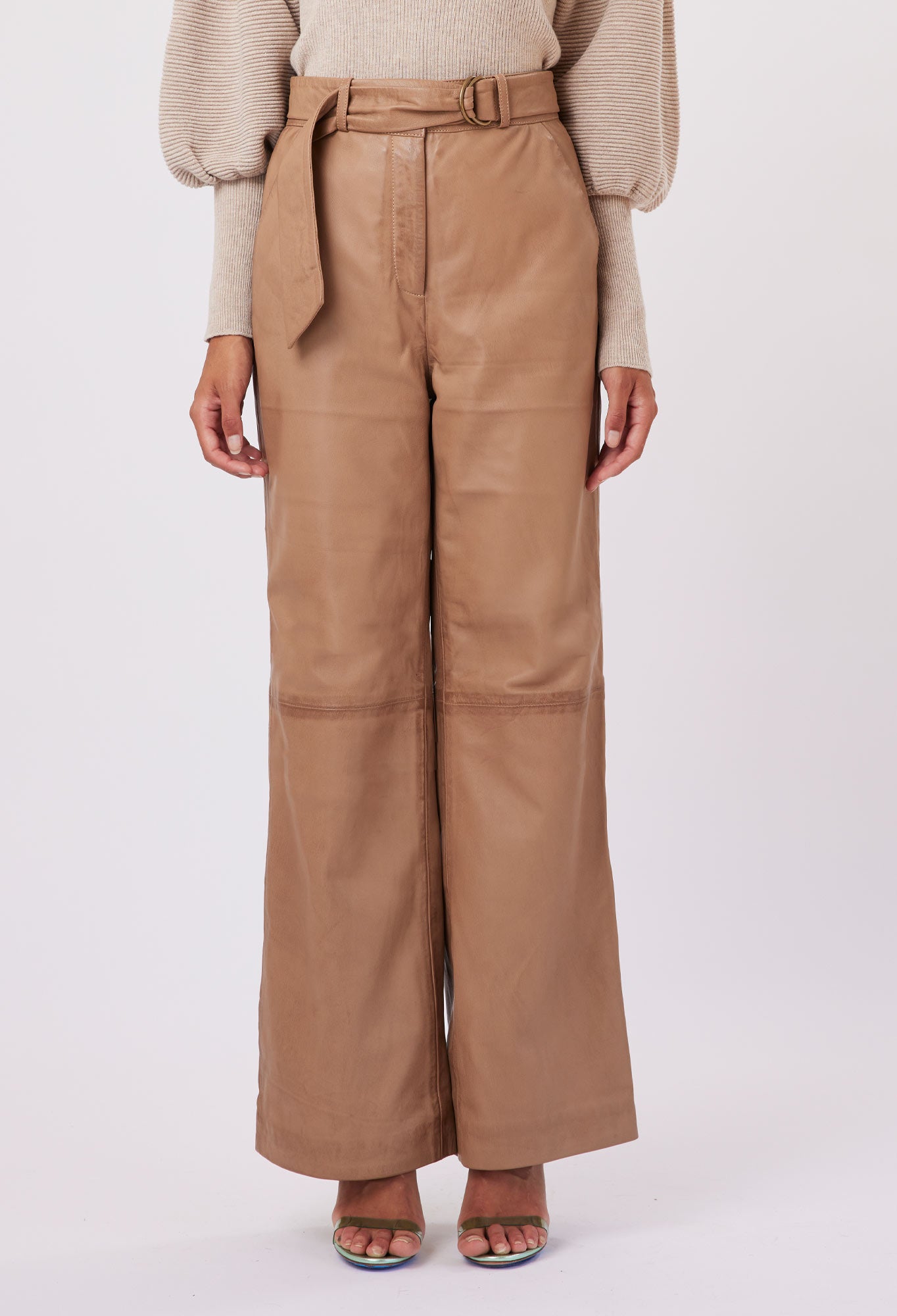 Halston Leather Pant in Husk