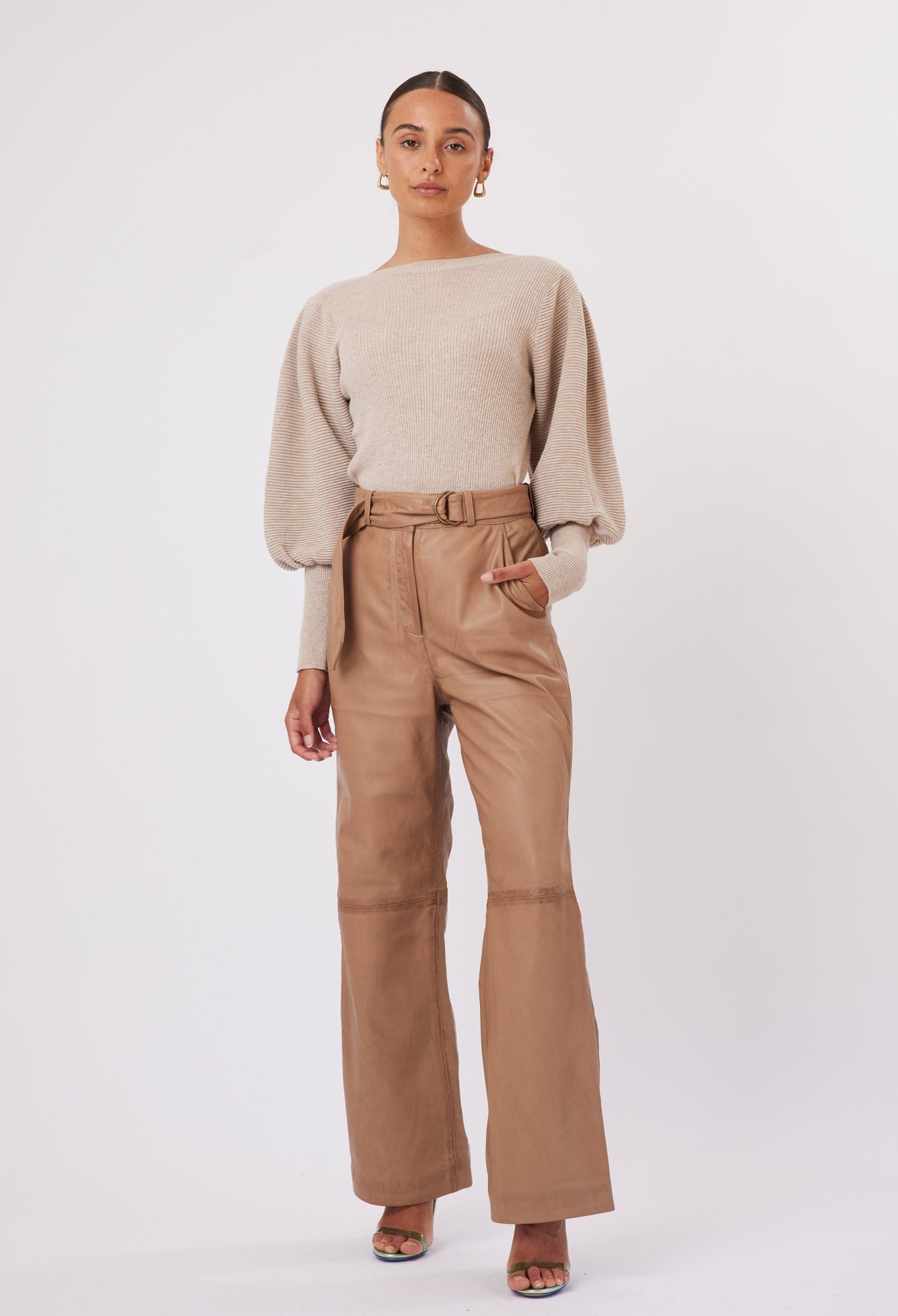 Halston Leather Pant in Husk