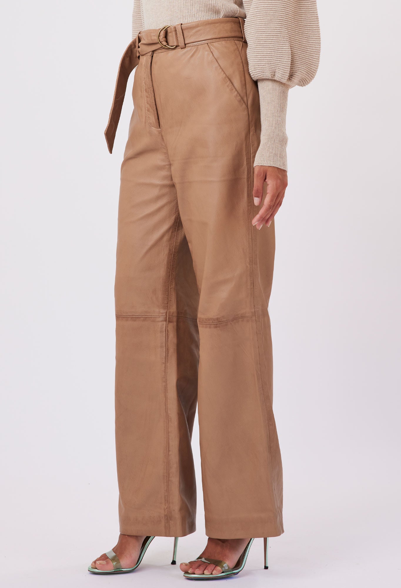 Halston Leather Pant in Husk