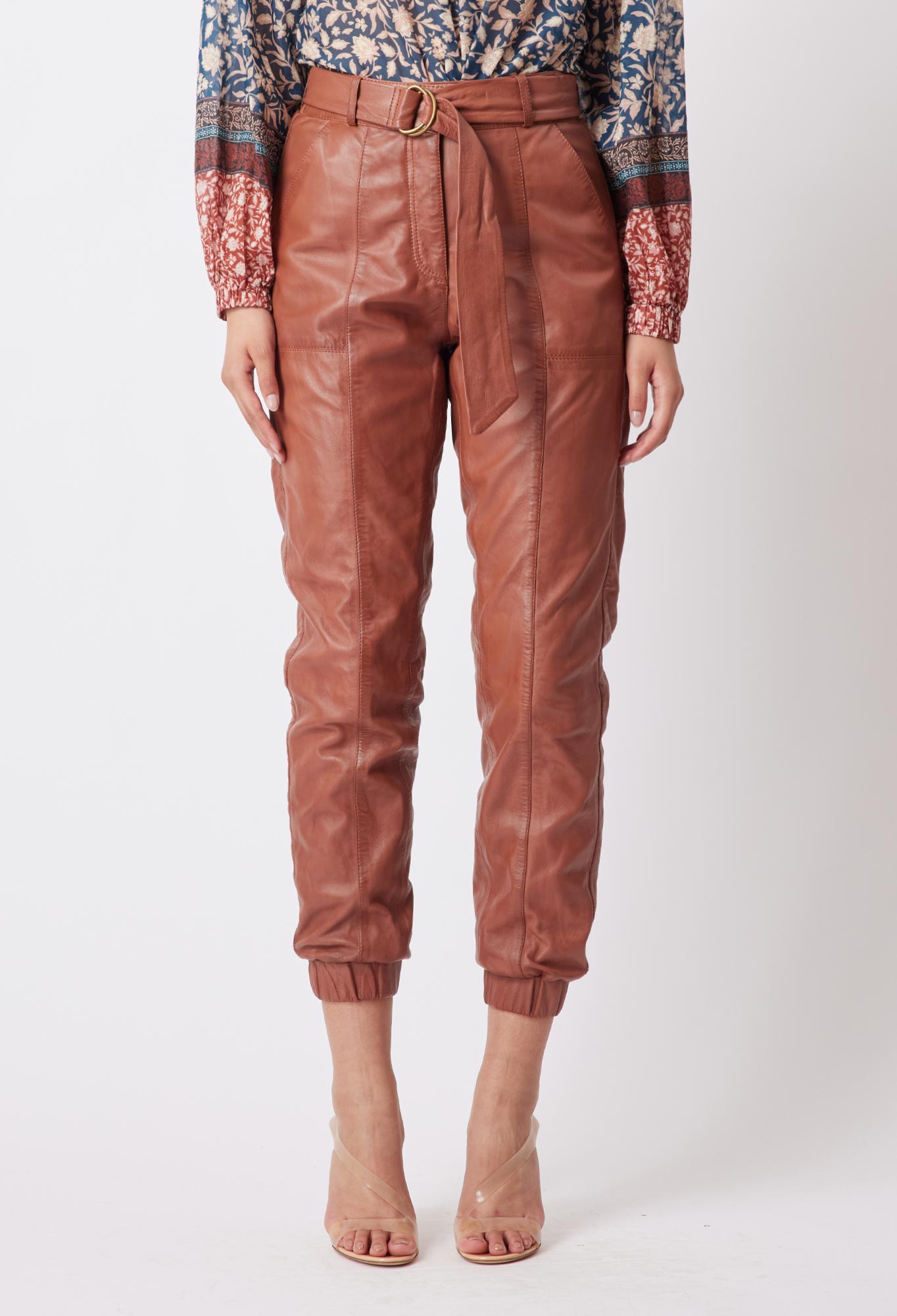 Tallitha Leather Pant in Rust