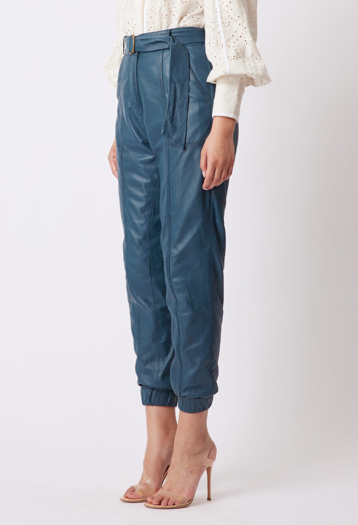 Tallitha Leather Pant in Steel Blue