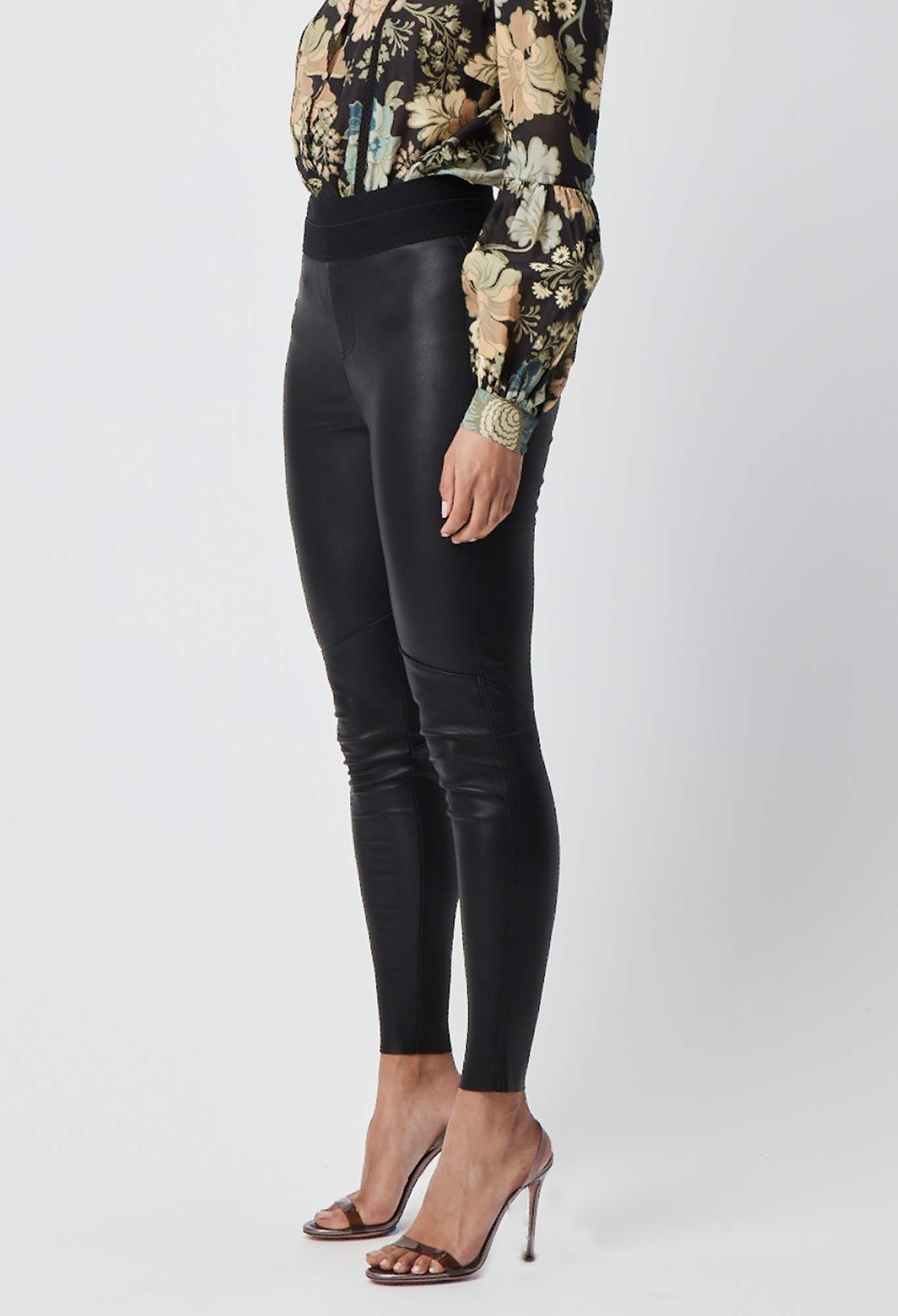 Seline Stretch Leather Pant in Black