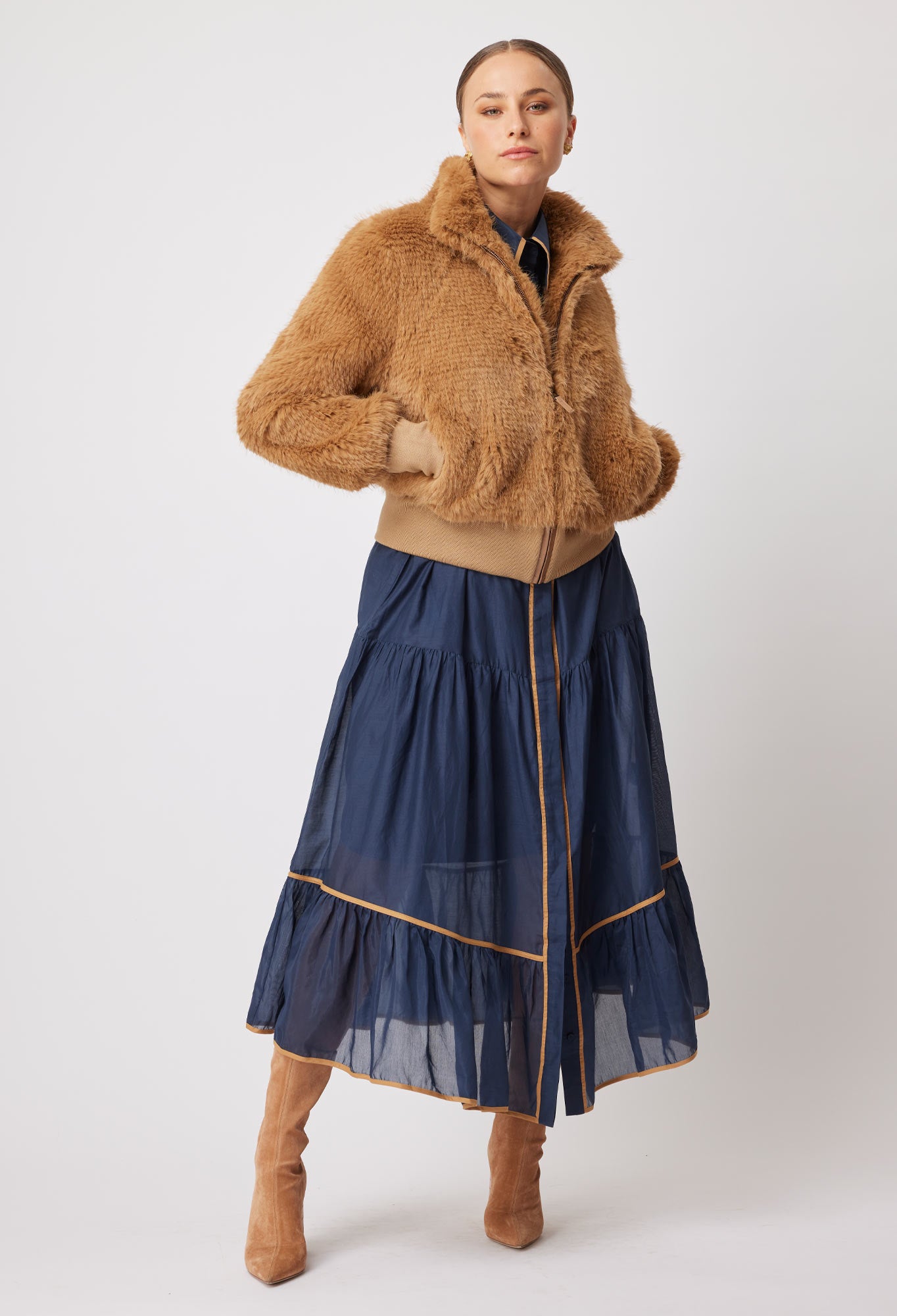 Novella Faux Fur Jacket in Tan