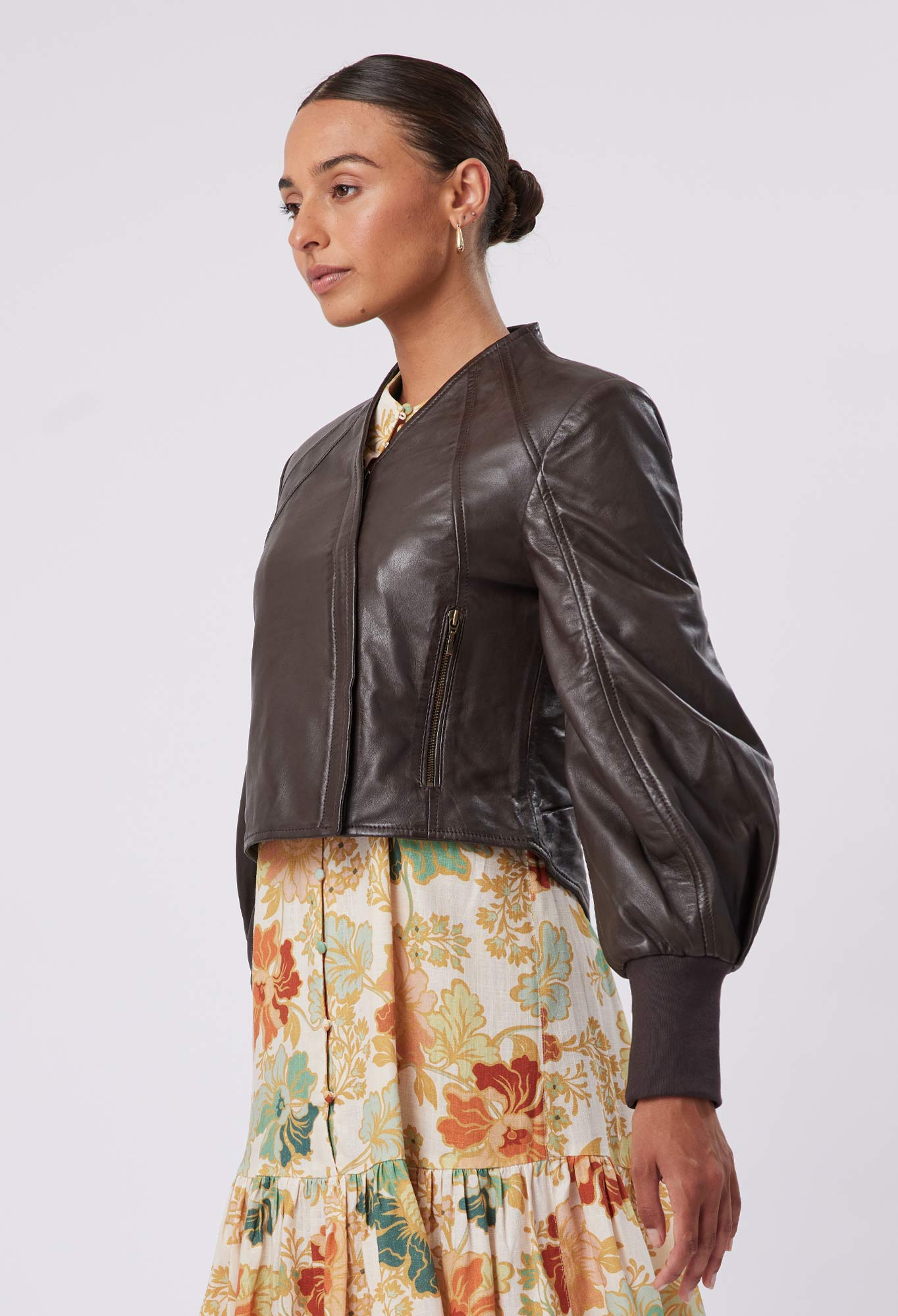 Farrah Leather Jacket in Chocolate