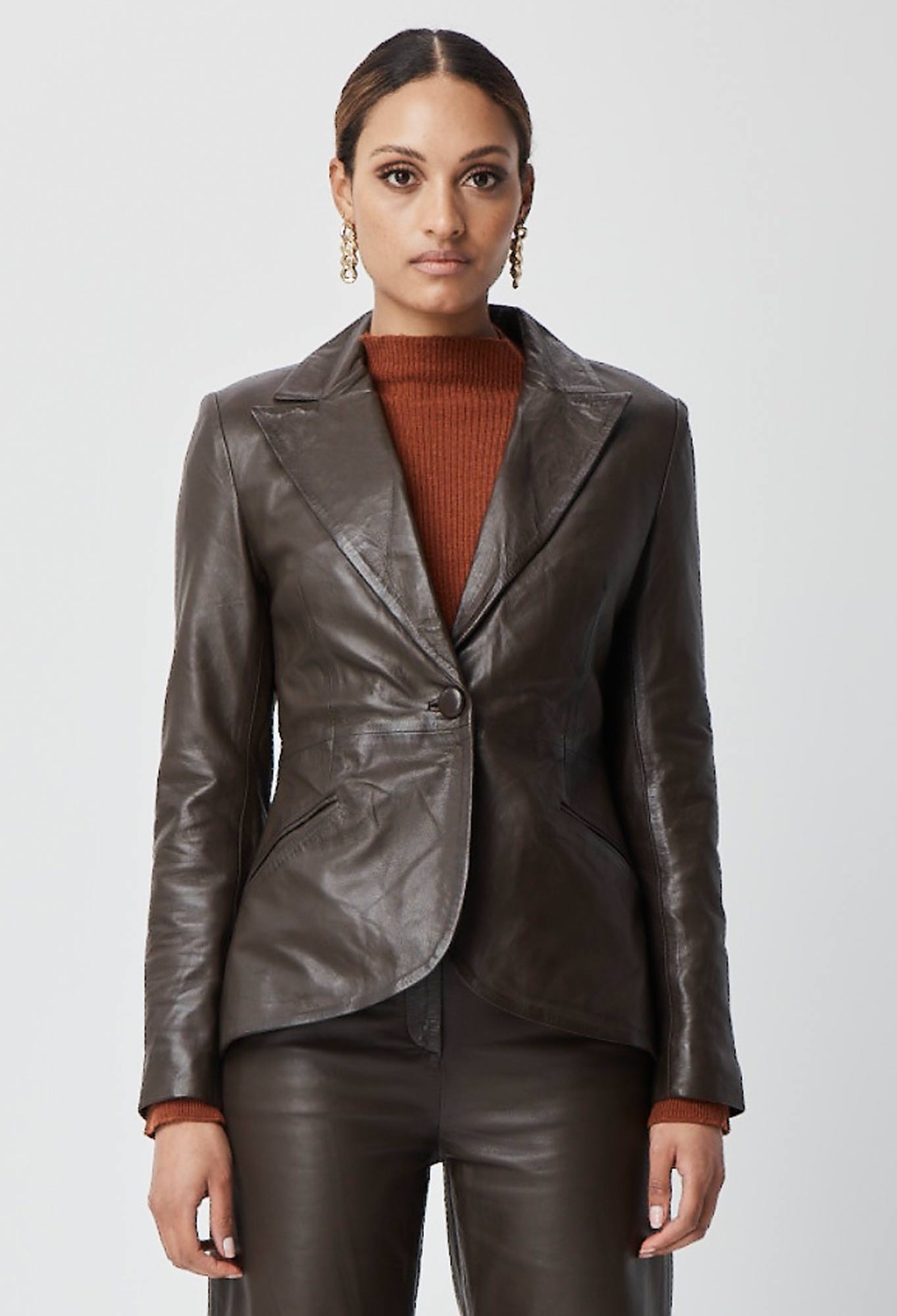 Halston Leather Blazer in Chocolate