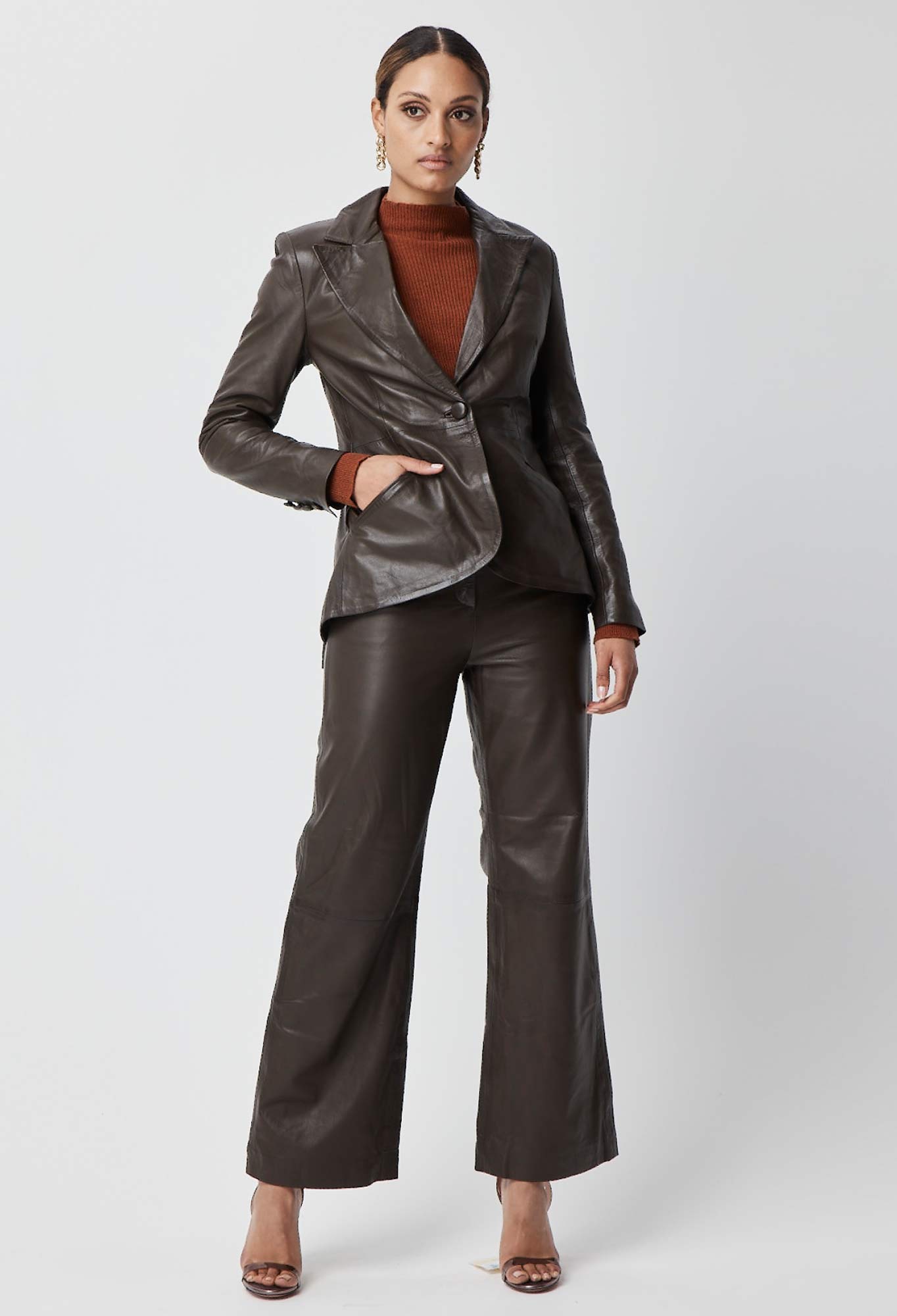 Halston Leather Blazer in Chocolate