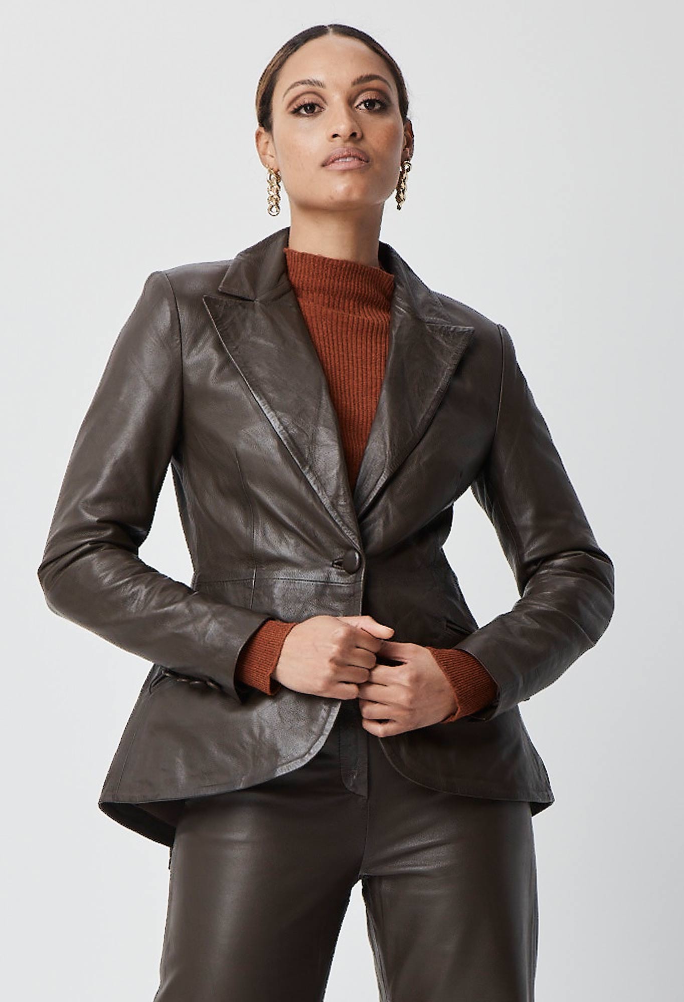 Halston Leather Blazer in Chocolate