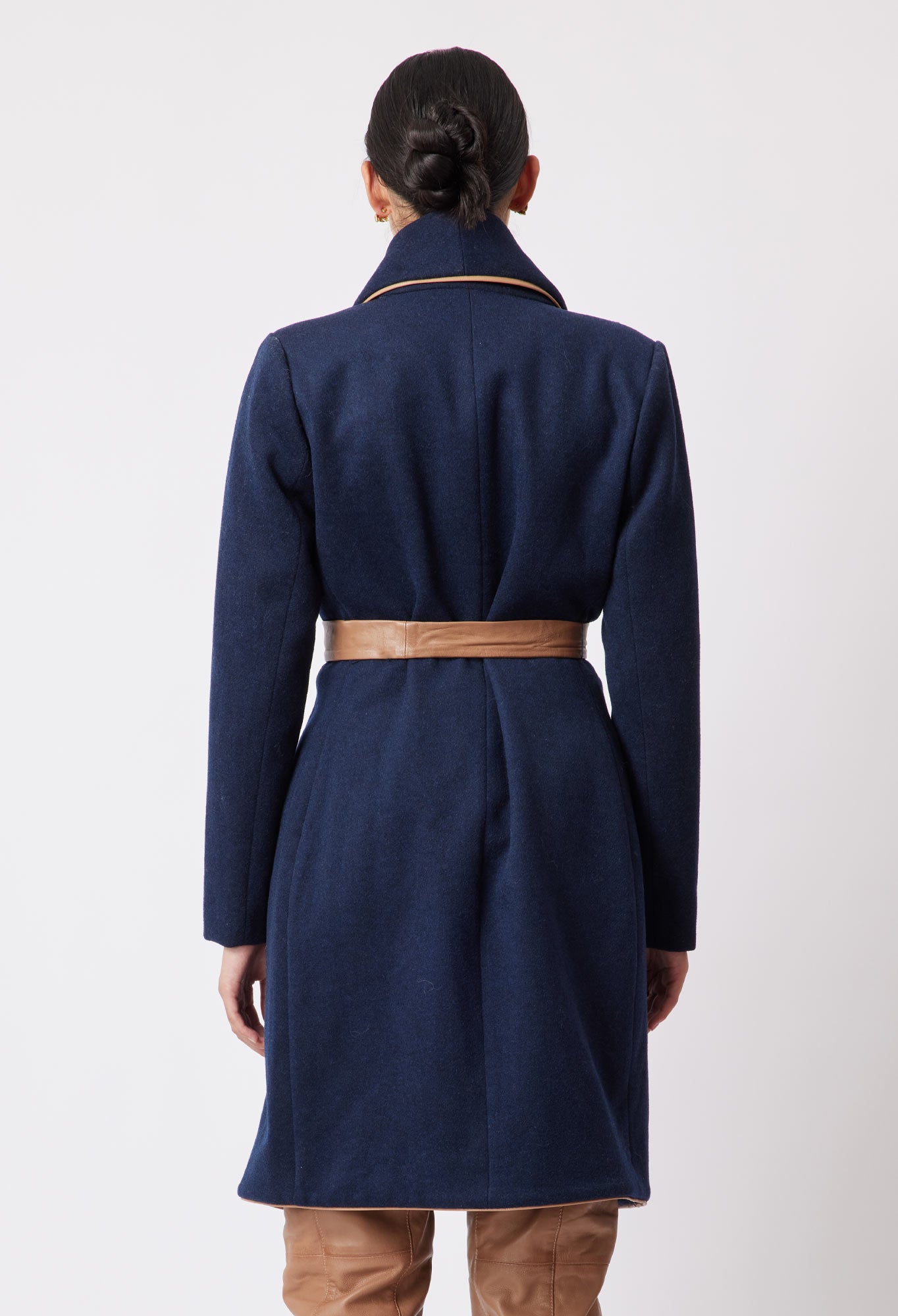 Hutton Wool Blend Coat in Navy/Husk