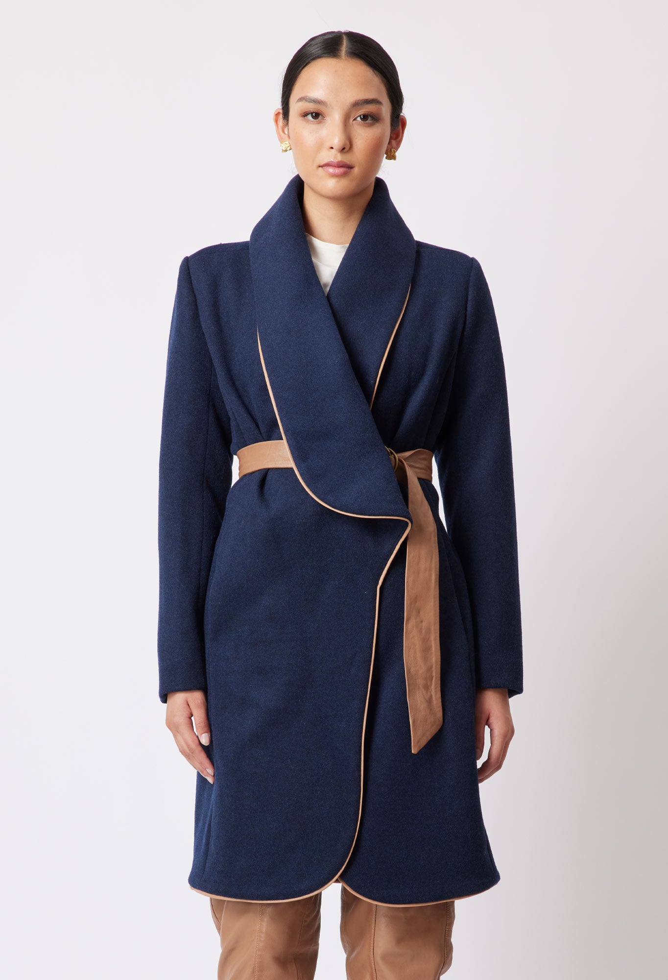 Hutton Wool Blend Coat in Navy/Husk