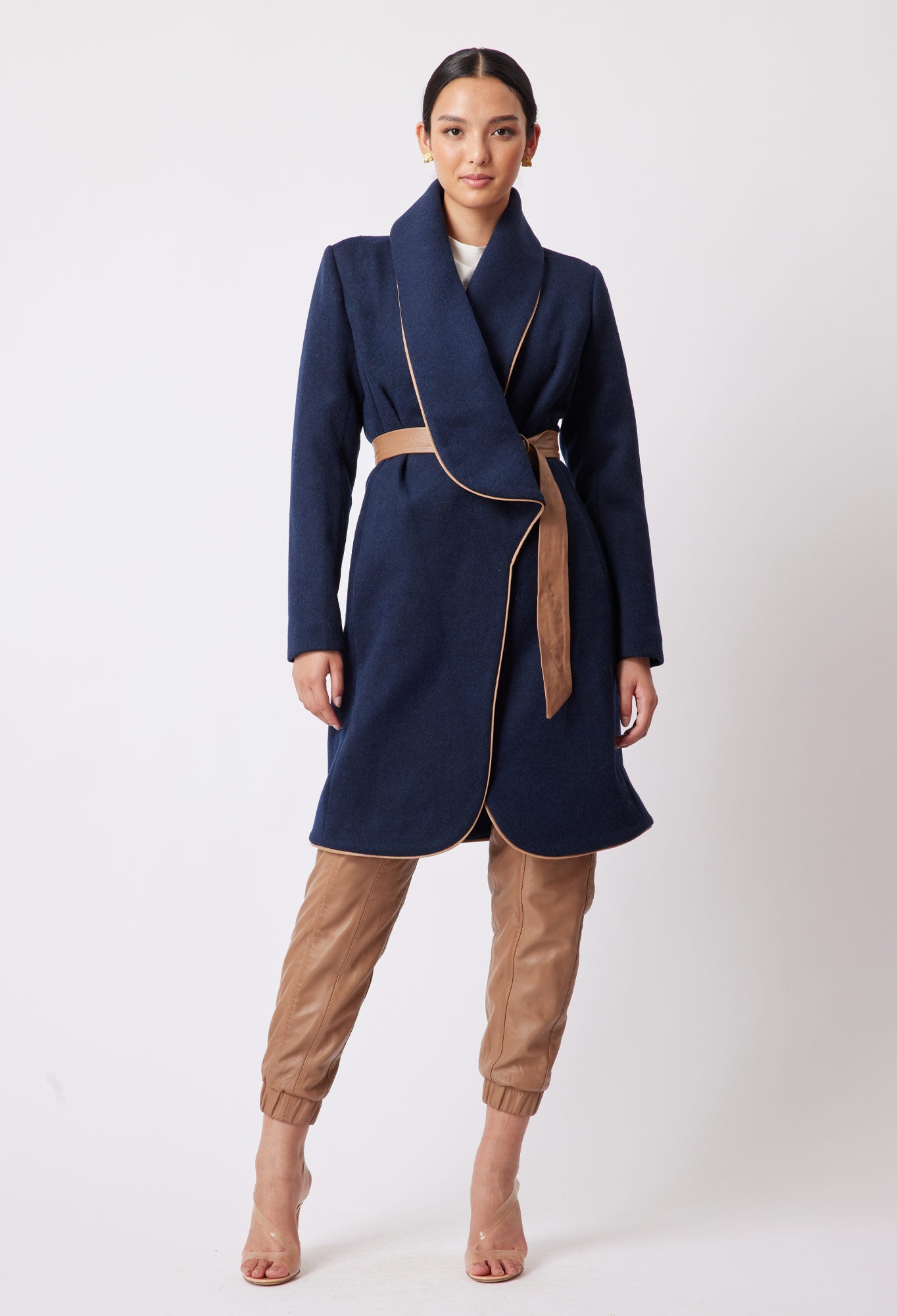 Hutton Wool Blend Coat in Navy/Husk