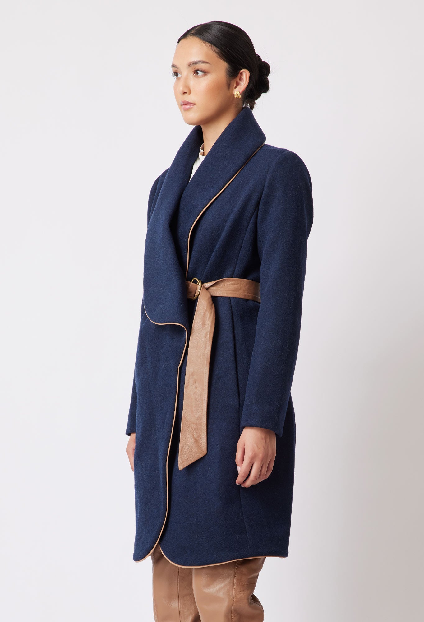 Hutton Wool Blend Coat in Navy/Husk