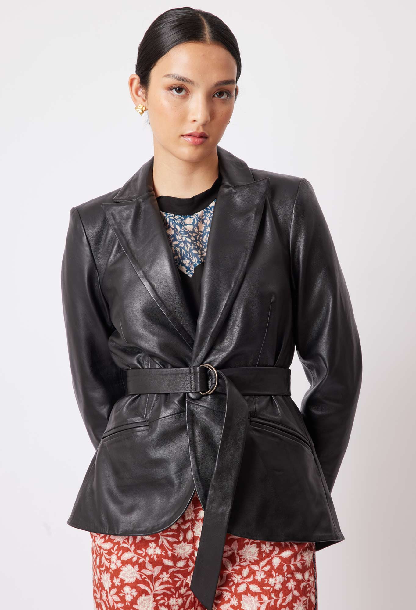 Loren Leather Blazer in Black