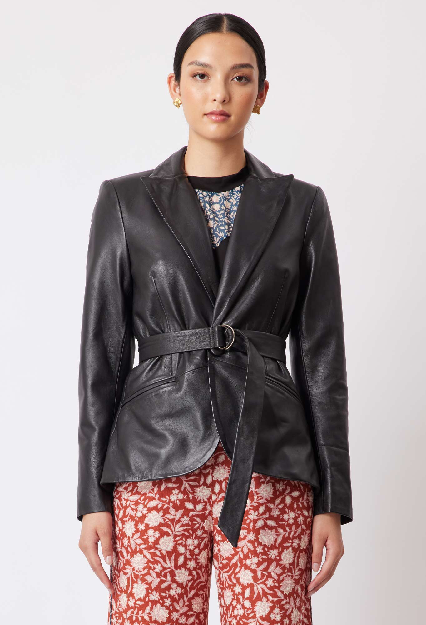 Loren Leather Blazer in Black