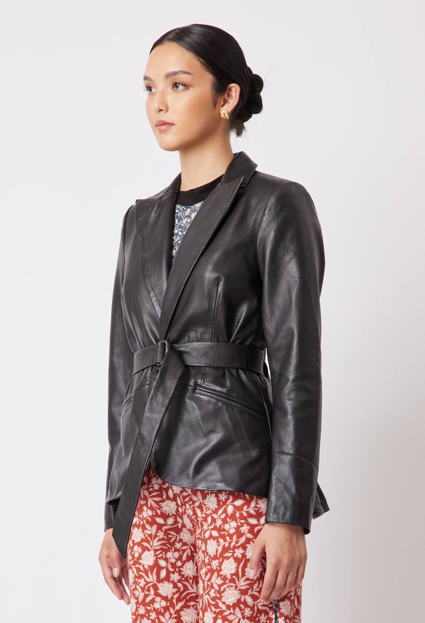 Loren Leather Blazer in Black