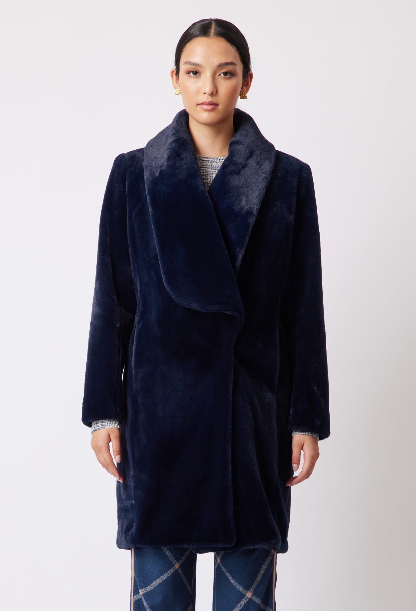 Serena Faux Fur Coat in Navy