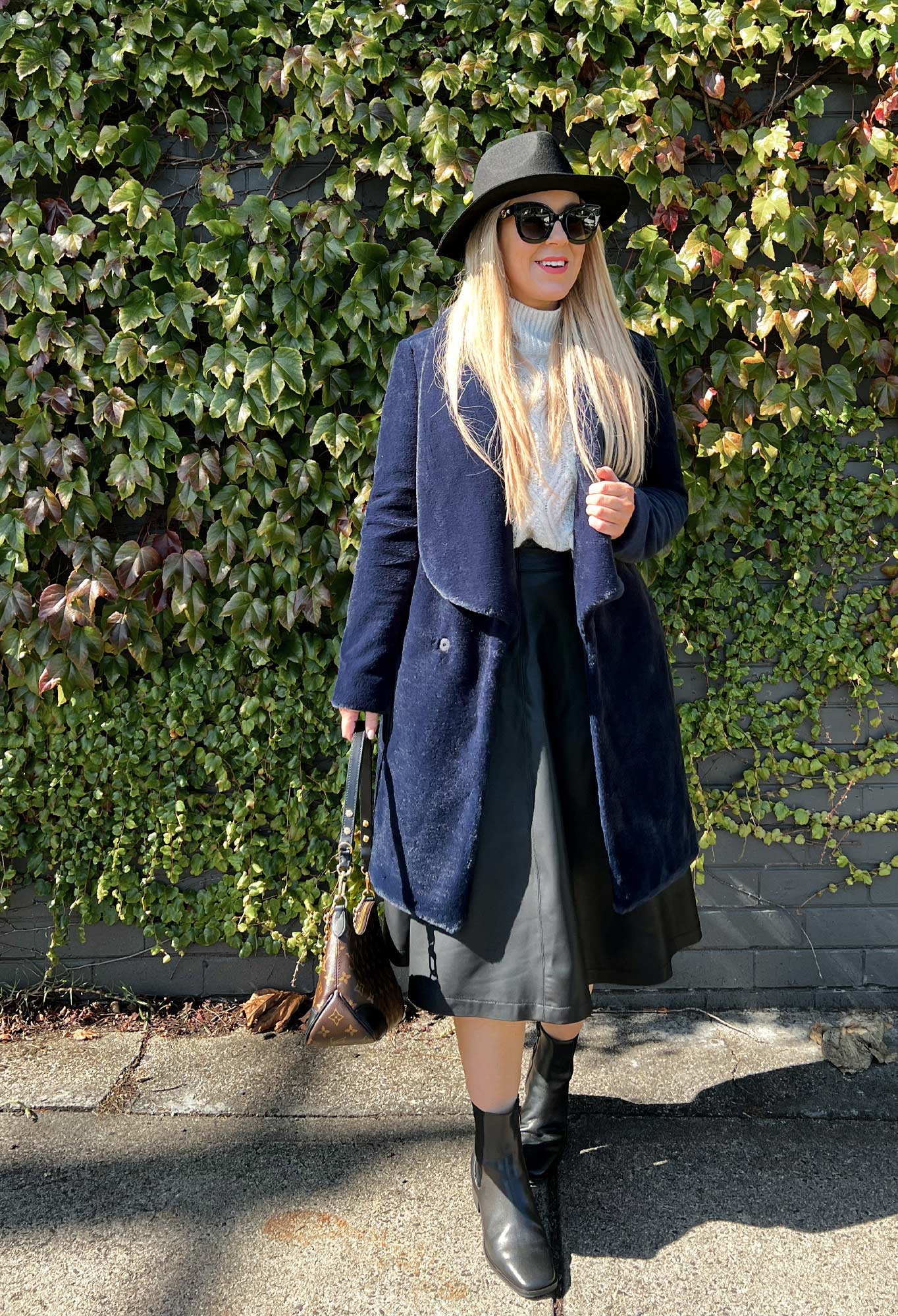 Serena Faux Fur Coat in Navy