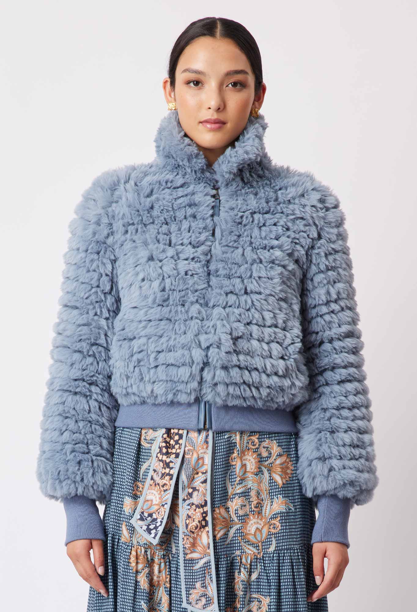 Tallitha Faux Fur Jacket in Sky