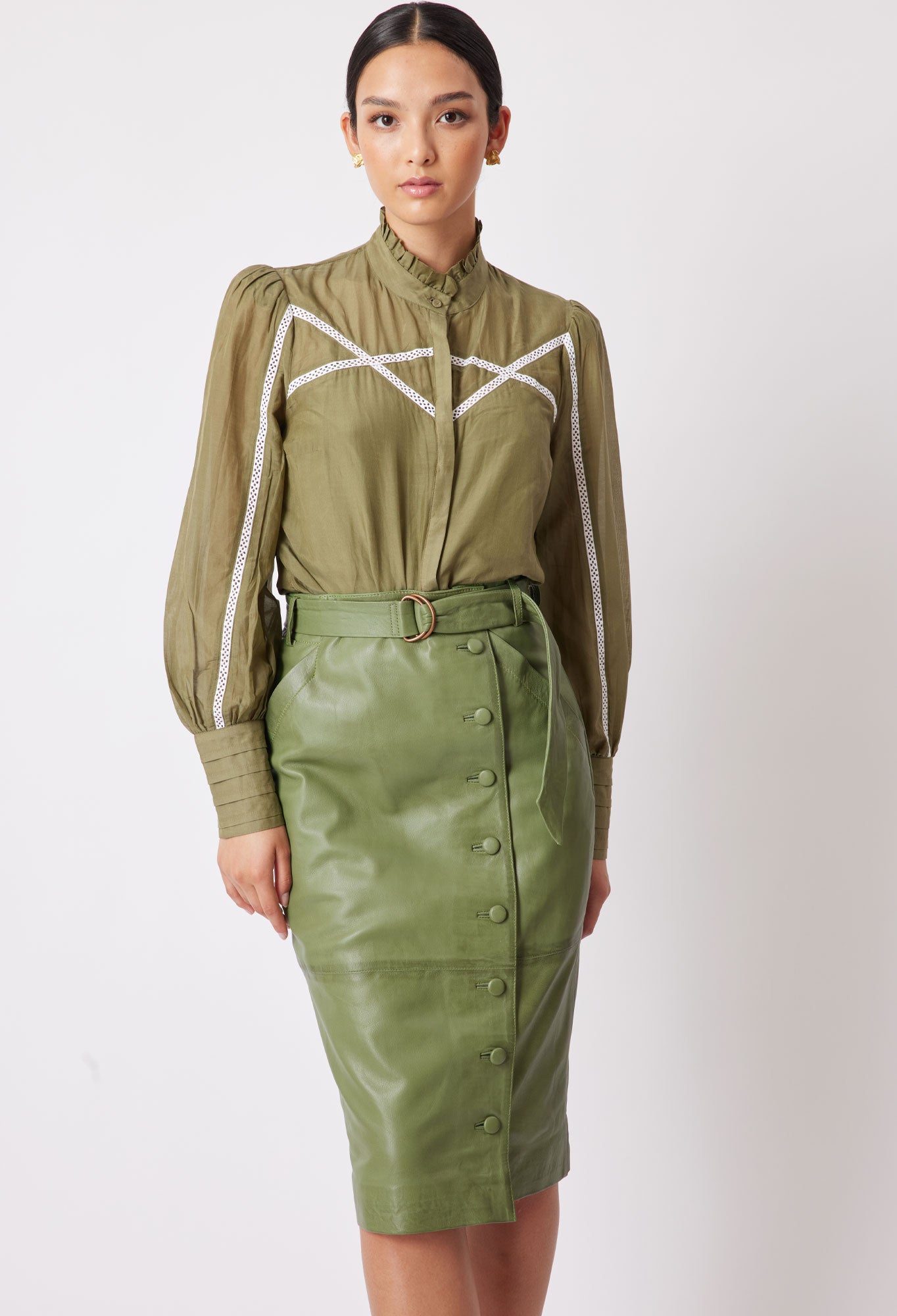 Tallitha Leather Skirt in Sage