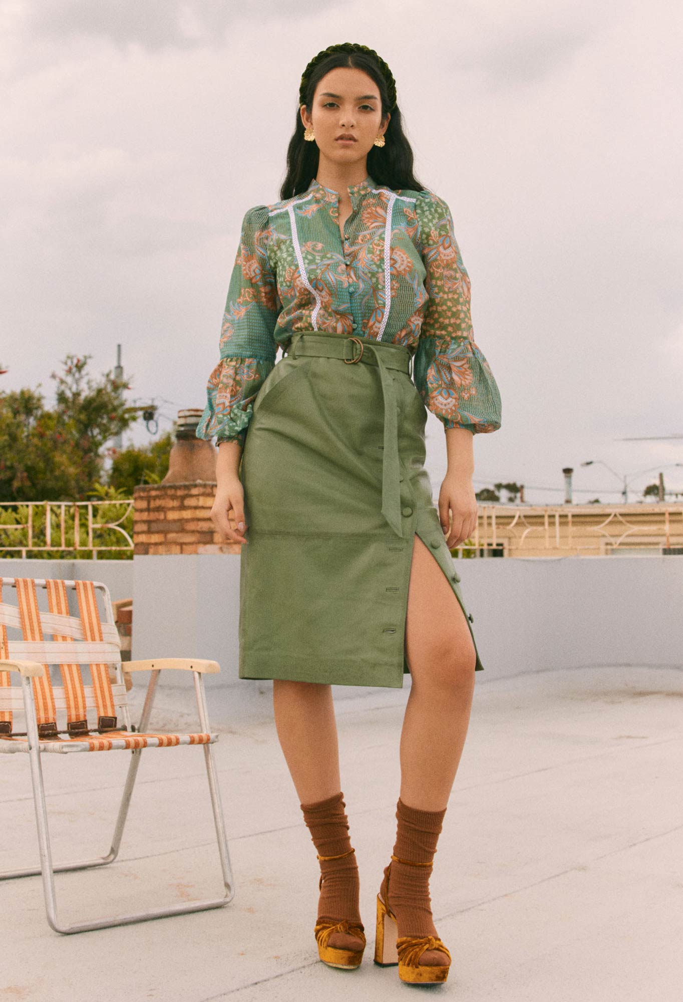 Tallitha Leather Skirt in Sage