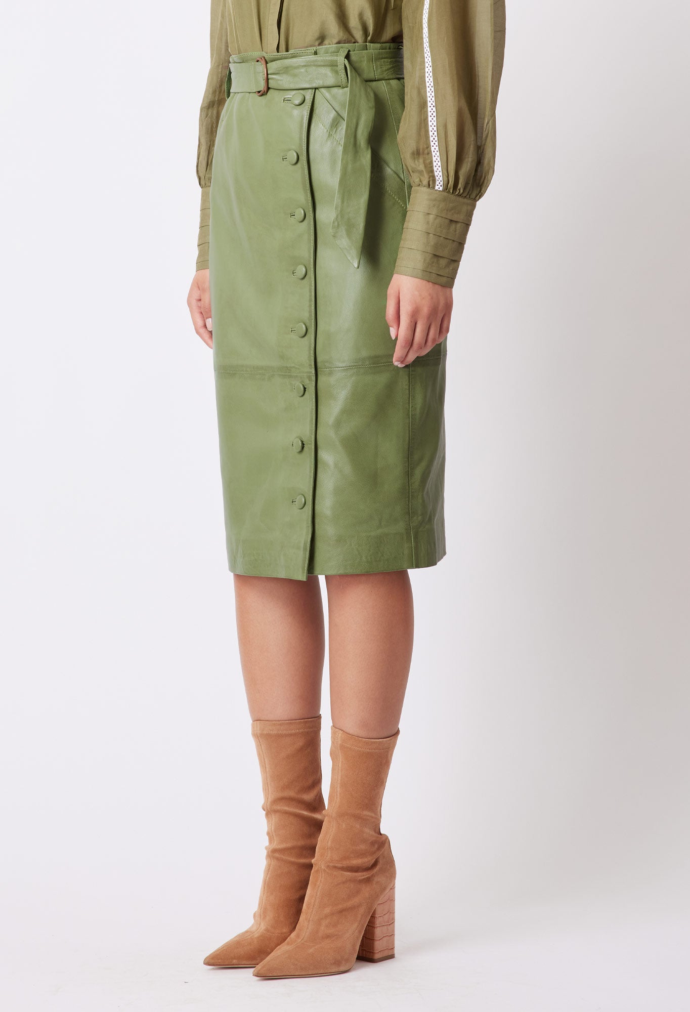 Tallitha Leather Skirt in Sage