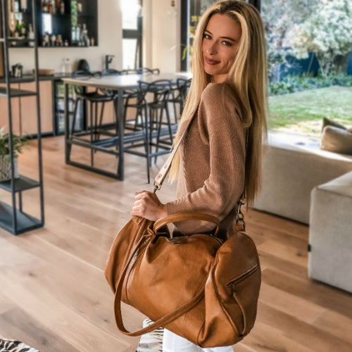 Duffel Bag in Honey-hued Amber Leather, Duffel Bags