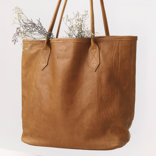 Rowdy Leather Tote Bag For Women, Honey-hued 'Amber', Soft & Natural Aniline Leather, Zipper Closure