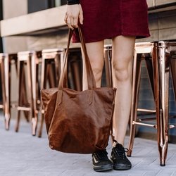 Rowdy Leather Tote Bag For Women, Matte 'Mountain' Brown, Buttery-soft Velvet Feel, Nubuck Leather, Zipper Closure