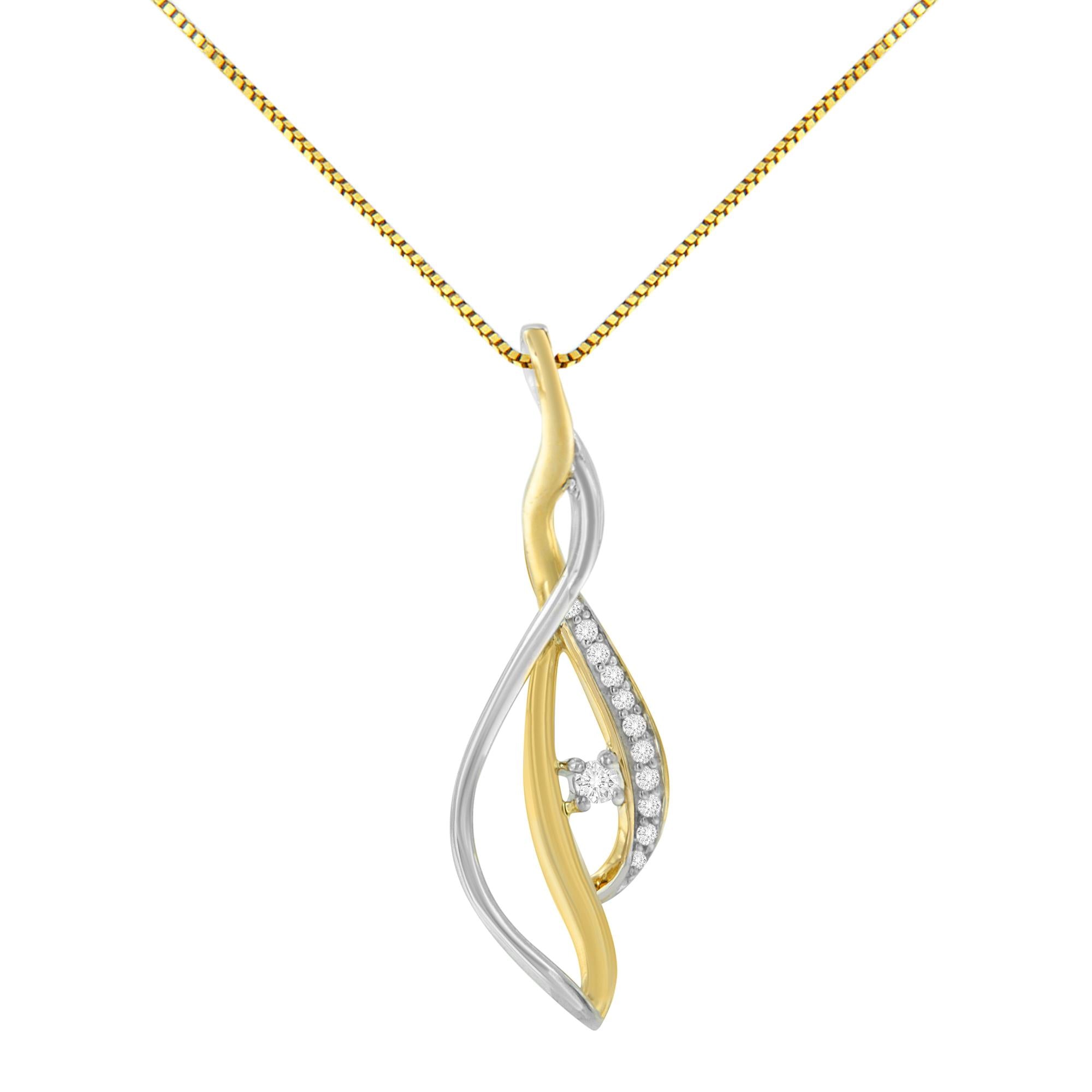 Haus of Brilliance - 10K Yellow and White Gold Round Cut Diamond Accent Cascade 18" Pendant Necklace (J-K Color, I2-I3 Clarity) image 4