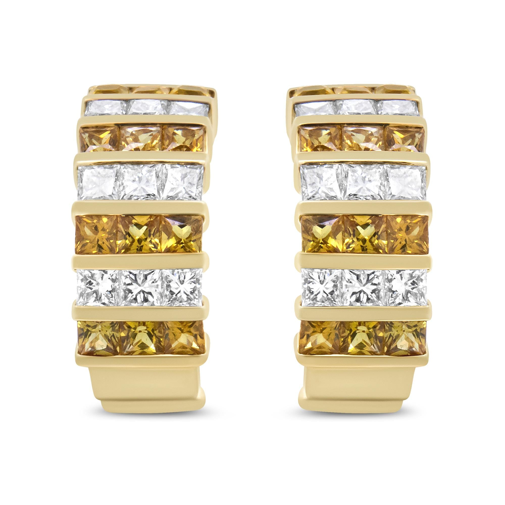 Haus of Brilliance - 18K Yellow Gold 1 3/4 Cttw Invisible Set Princess Cut Diamond and 2.5mm Yellow Sapphire Huggie Hoop Earrings (F-G Color, VS1-VS2 Clarity) image 5