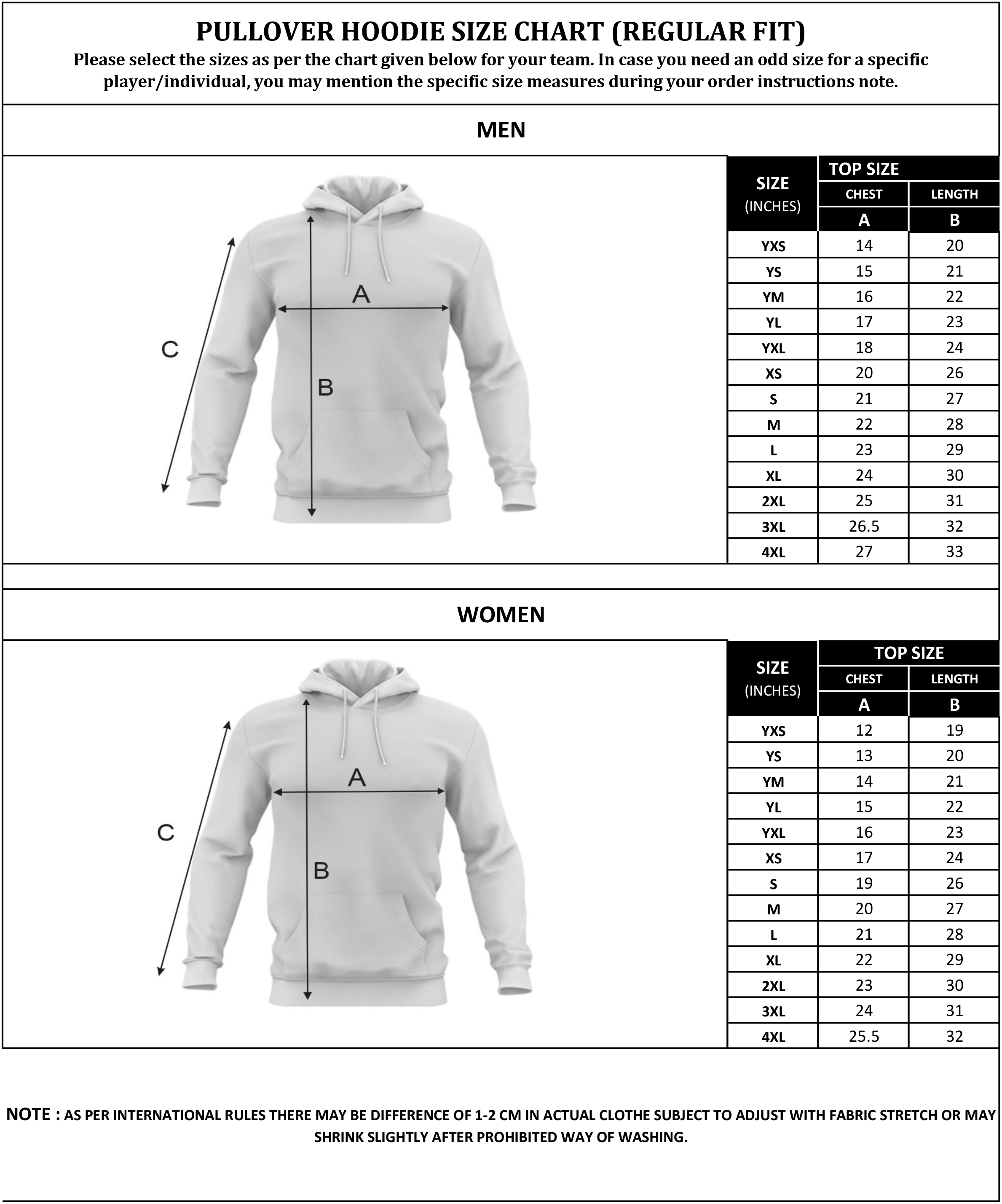 Australian Hoodie Sizes