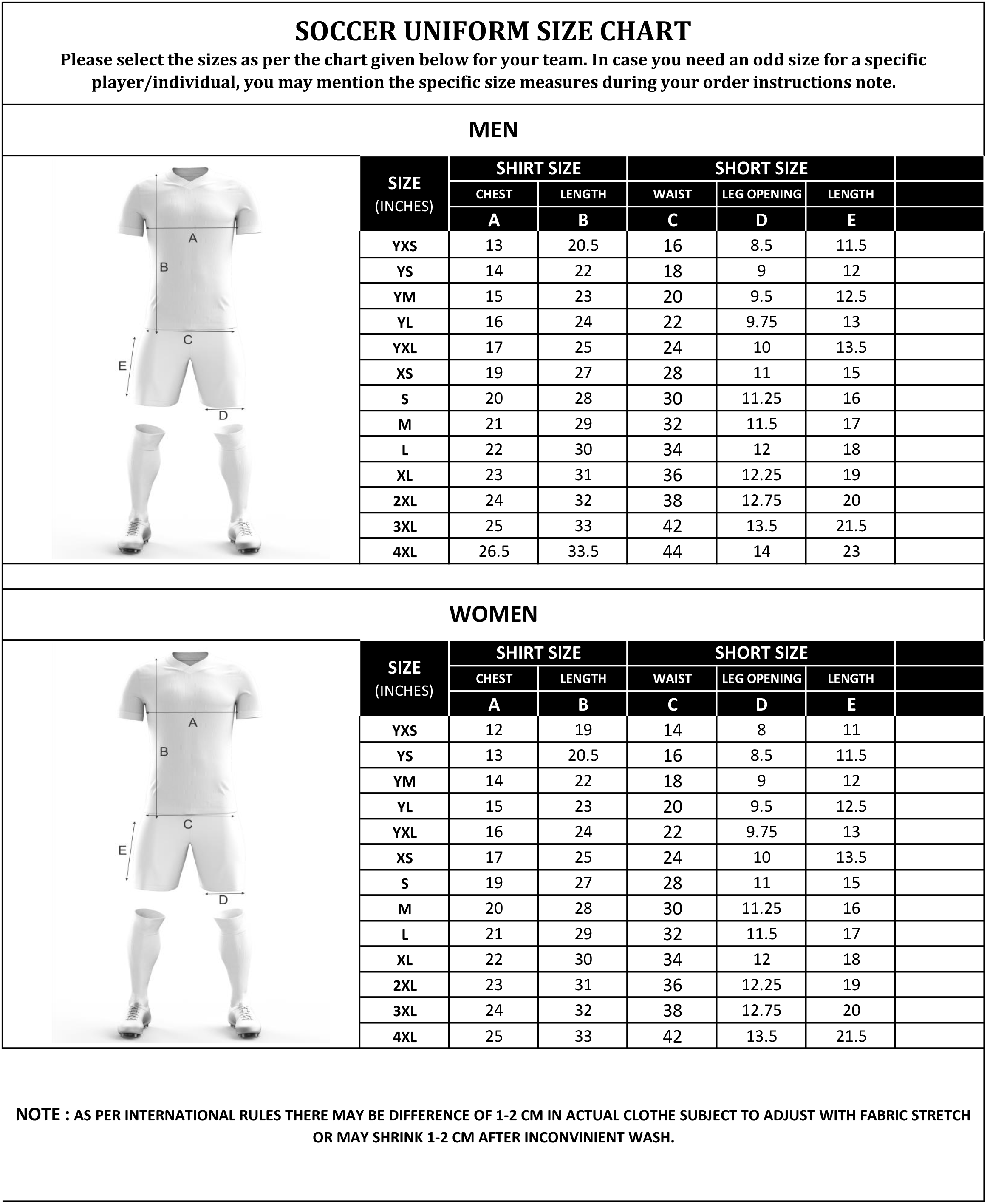 Rainbows Uniform Size Chart