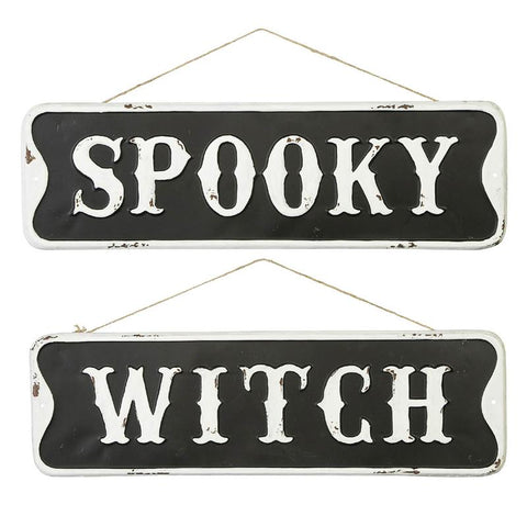 spooke and witch black and white halloween signs