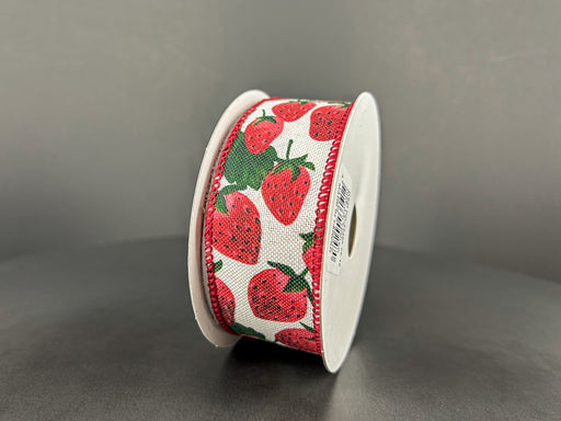2.5X10Y Ivory Linen/Strawberries Ribbon 42450-40-18 — Trendy Tree