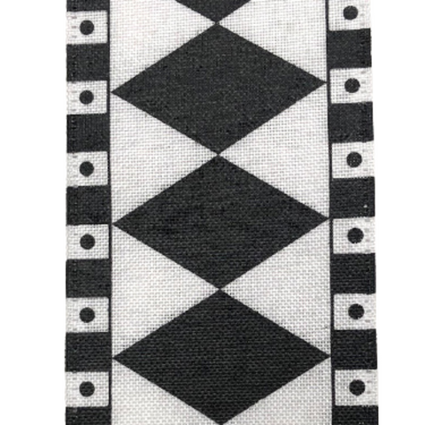 black and white harlequin ribbon with dot edge