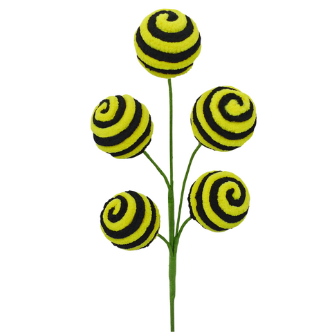 yellow black striped chenille ball pick