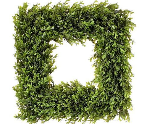 square plastic boxwood wreath