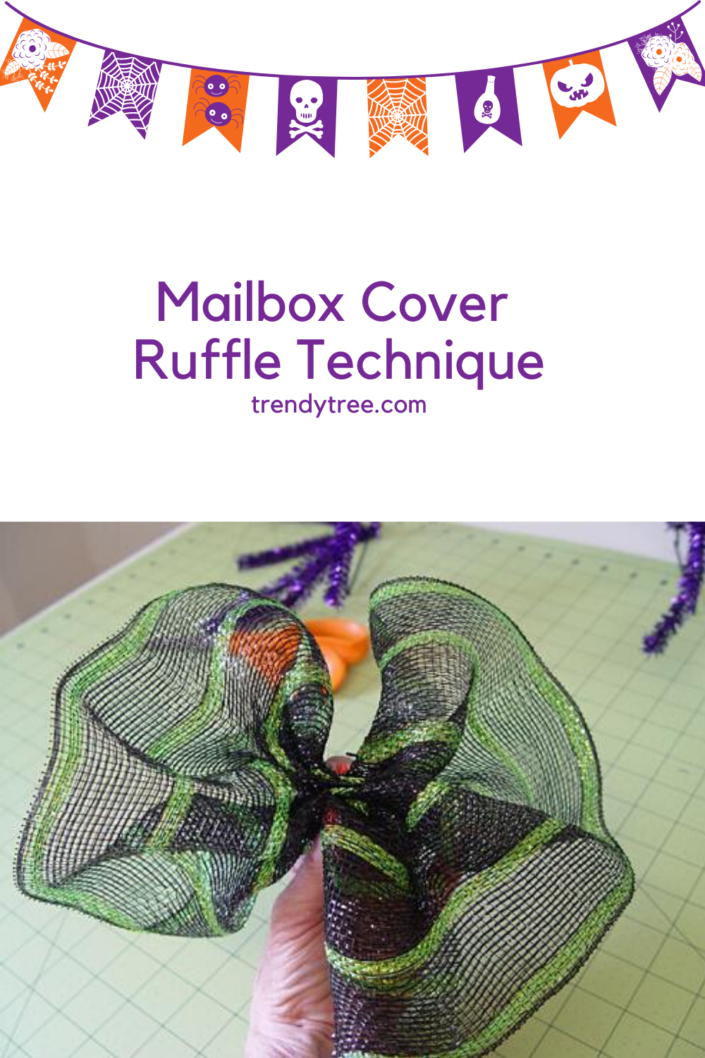 Make a mailbox cover using deco mesh and a straight pencil rail from Trendy Tree