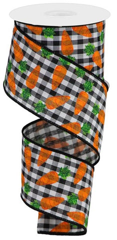 Black White Gingham Carrot Ribbon