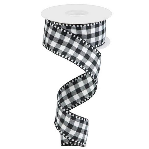 1.5" Black White Check Ribbon with Dashed Edge at Trendy Tree