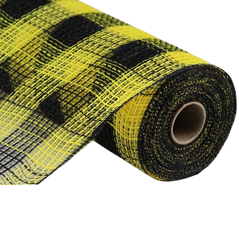 yellow black check deco mesh