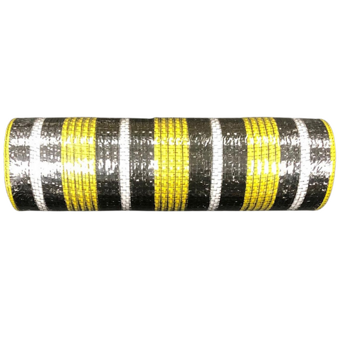 black yellow white striped mesh