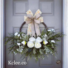 beaded wreath with peonies and fanunculus