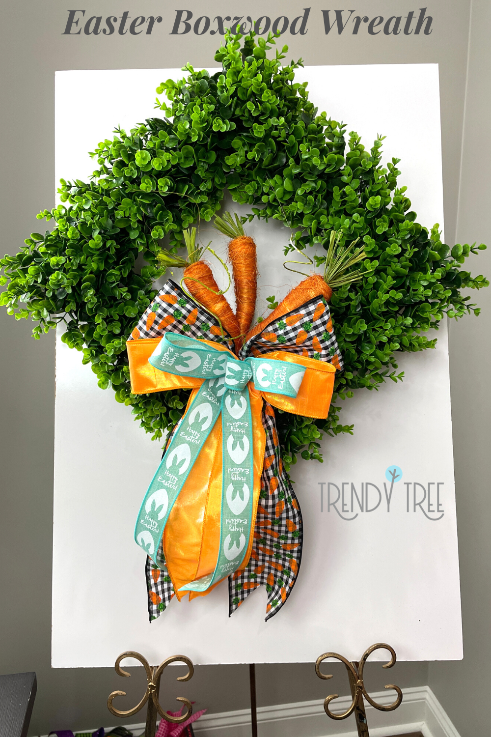 Boxwood Wreath with Easter Carrot Bow
