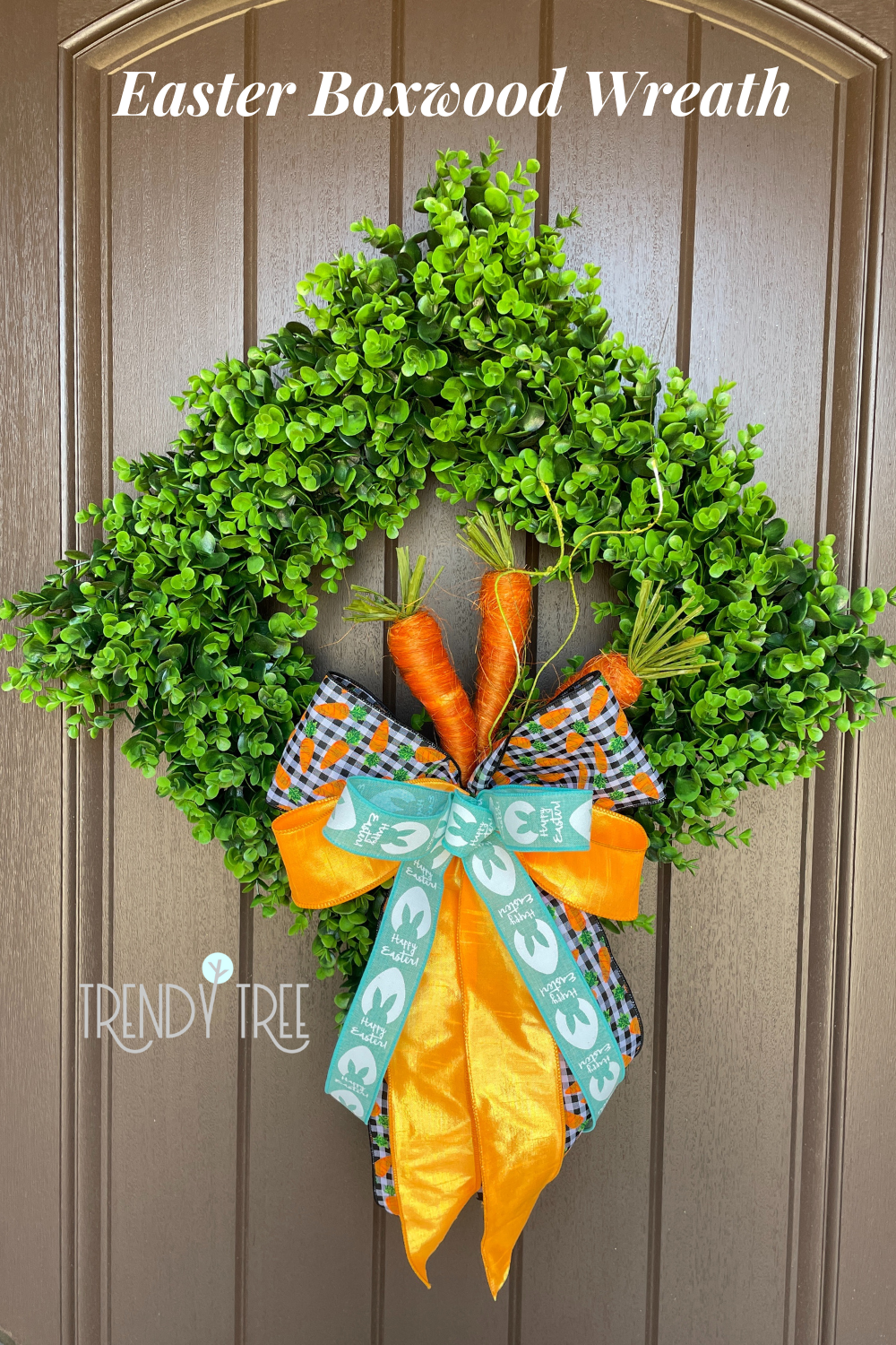 Boxwood Wreath with Easter Bow Made with Ribbon from Trendy Tree