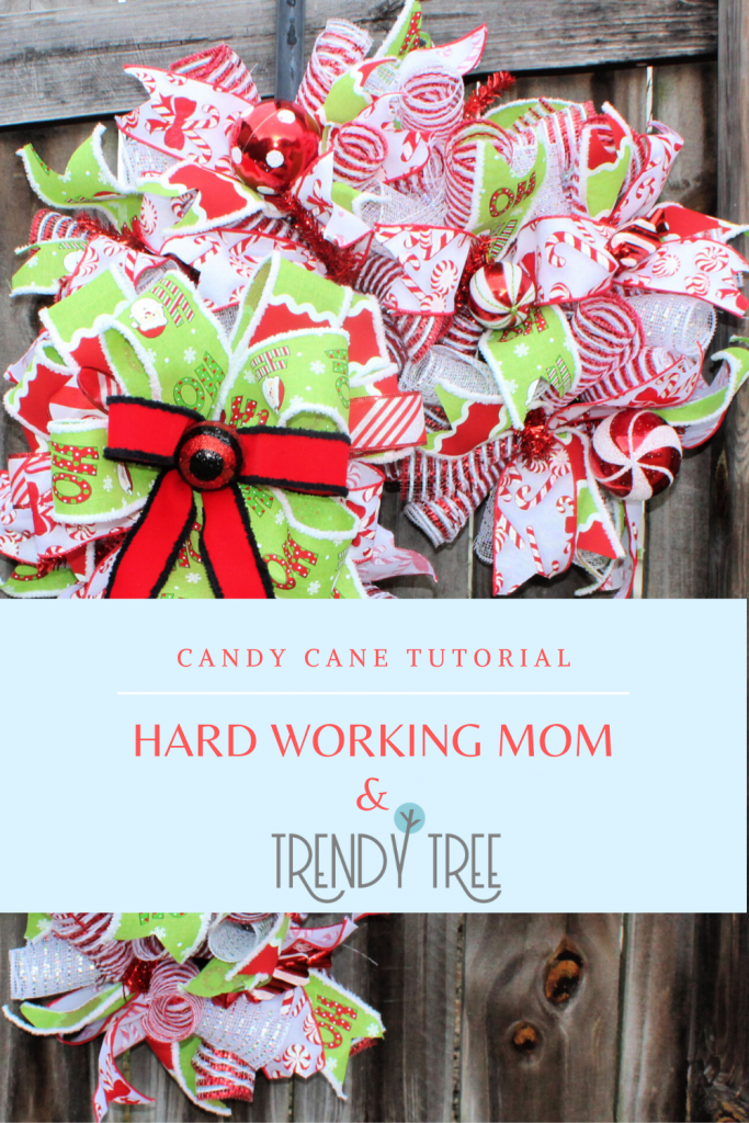 candy cane wreath tutorial, Christmas wreath, red green white wreath