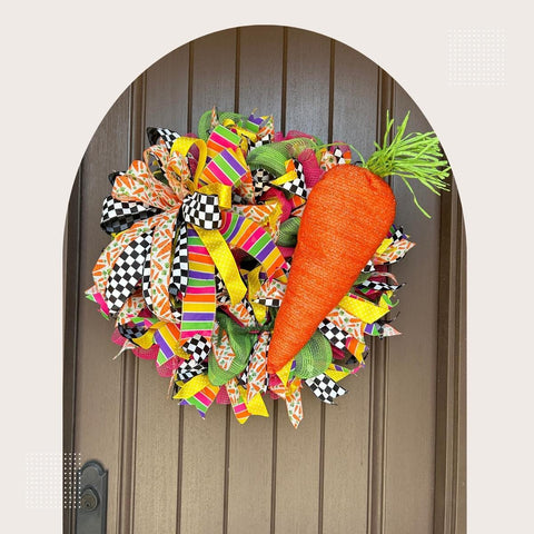 spring wreath with big plush carrot