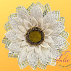 cream poly burlap flower tutorial with sunflower center