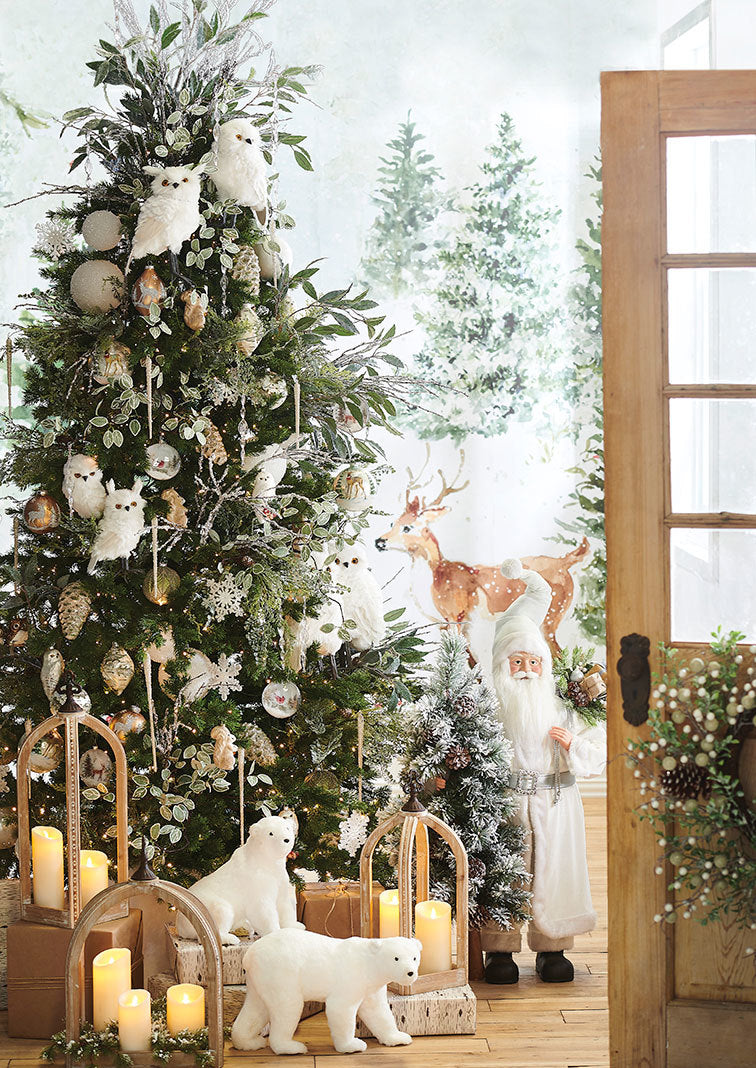 raz christmas tree, fresh snow tree, white owl, polar bear, 